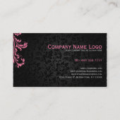 Eleganter Schwarzer Damaskus Rosa Blumenwirl Visitenkarte (Rückseite)