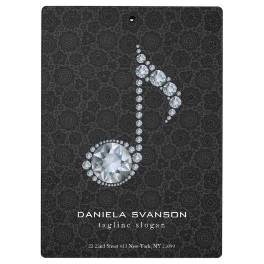 Eleganter schwarzer Damast und Diamantnoten Klemmbrett (Rückseite)