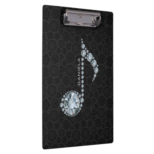 Eleganter schwarzer Damast und Diamantnoten Klemmbrett (Rechts)
