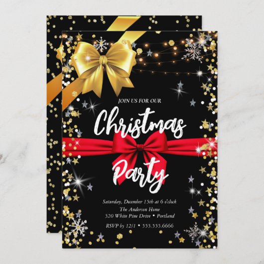 Eleganter schwarzer Diamant, goldenes Band, Konfet Einladung (Vorne/Hinten)