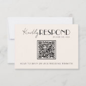 Eleganter schwarzer Elfenbein-Hochzeits-QR-Code im RSVP Karte (Vorderseite)