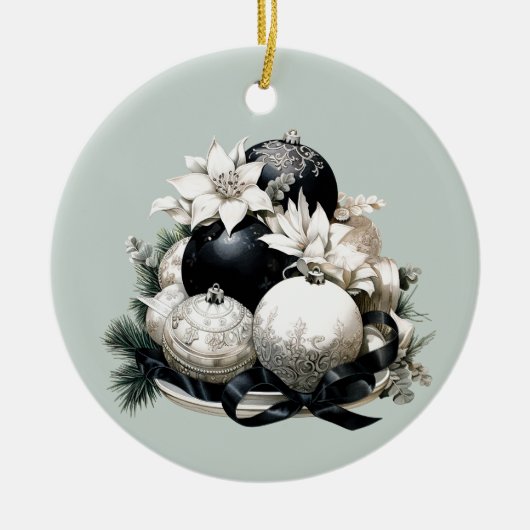 Eleganter schwarzer Elfenbeinwald Weihnachtsschmuc Keramik Ornament (Vorne)