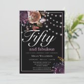 Eleganter Schwarzer Flora Fünfzig und fabelhaft Ge Einladung (Stehend Vorderseite)