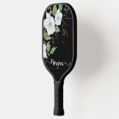 Eleganter schwarzer Floral-Aquarell-Name Pickleball Schläger (Links)