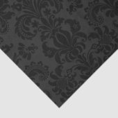 Eleganter schwarzer Floral Damaskus über dunkelgra Seidenpapier (Detail)