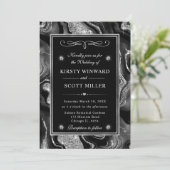 Eleganter Schwarzer Foil & Silberner Glitzer Agate Einladung (Stehend Vorderseite)