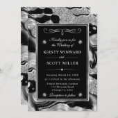 Eleganter Schwarzer Foil & Silberner Glitzer Agate Einladung (Vorne/Hinten)