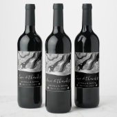 Eleganter Schwarzer Foil & Silberner Glitzer Agate Weinetikett (Flaschen)