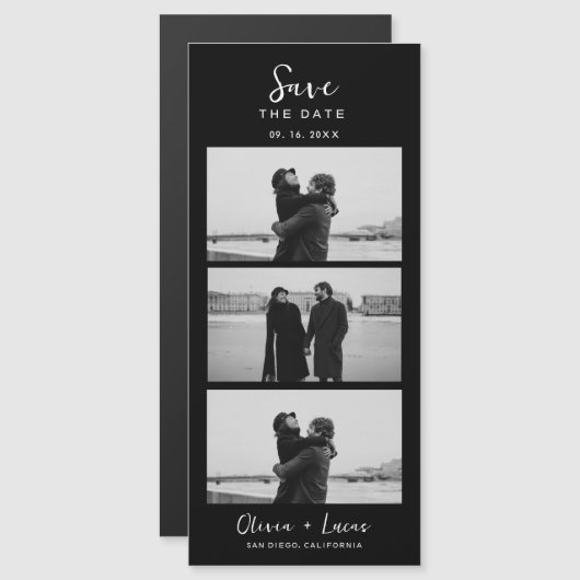 Eleganter Schwarzer Foto-Streifen MagnetHochzeit Magnetkarte (Vorne/Hinten)