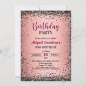 Eleganter schwarzer Glitter Metallic Rosa 101. Geb Einladung (Vorderseite)