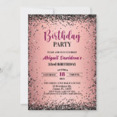 Eleganter schwarzer Glitter Metallic Rosa 53. Gebu Einladung (Vorderseite)