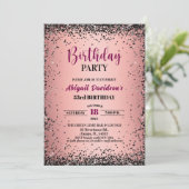 Eleganter schwarzer Glitter Metallic Rosa 53. Gebu Einladung (Stehend Vorderseite)