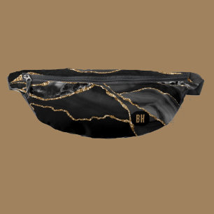Eleganter Schwarzer Glitzer Agate Wasserfarben Bauchtasche