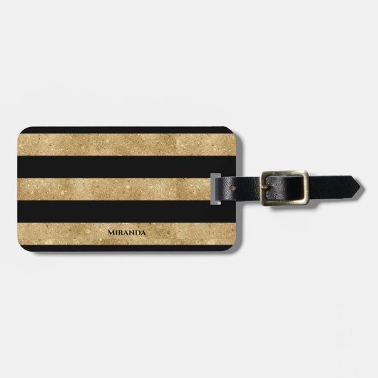 Eleganter Schwarzer Glitzer gestreift Gepäckanhänger (Vorderseite horizontal)