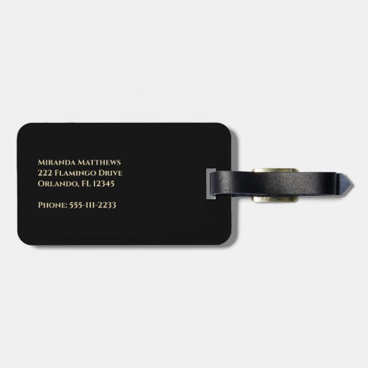 Eleganter Schwarzer Glitzer gestreift Gepäckanhänger (Rückseite horizontal)