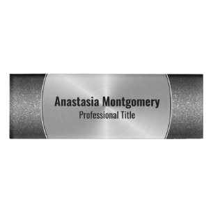 Eleganter Schwarzer Glitzer Ombre Silver Metallic  Namenschild
