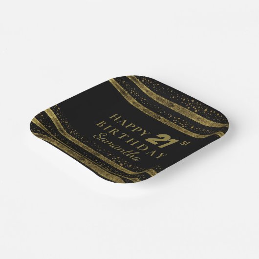 Eleganter Schwarzer Glitzer Pappteller (Gewinkelt)