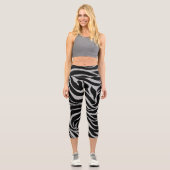 Eleganter Schwarzer Glitzer Silver Zebra Animal Pr Capri Leggings (Vorderseite)