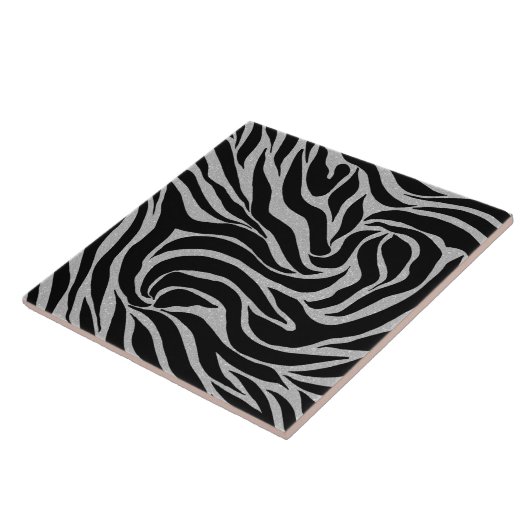 Eleganter Schwarzer Glitzer Silver Zebra Animal Pr Fliese (Seite)