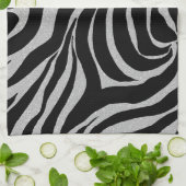 Eleganter Schwarzer Glitzer Silver Zebra Animal Pr Geschirrtuch (Gefaltet)