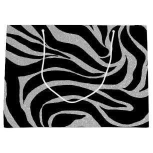 Eleganter Schwarzer Glitzer Silver Zebra Animal Pr Große Geschenktüte