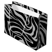Eleganter Schwarzer Glitzer Silver Zebra Animal Pr Große Geschenktüte (Vorderseite Schrägansicht)