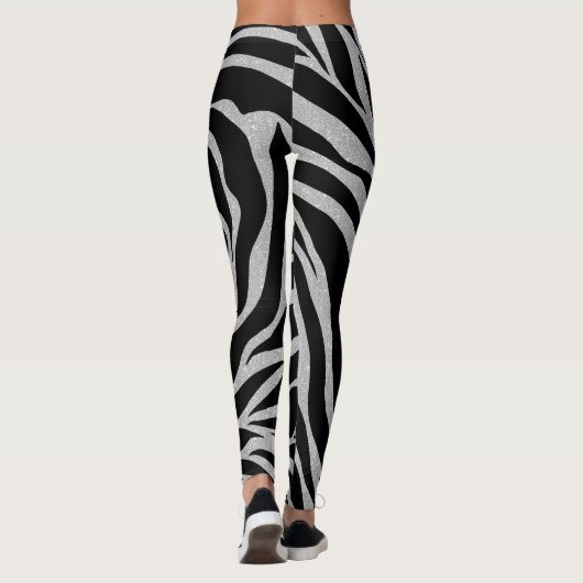 Eleganter Schwarzer Glitzer Silver Zebra Animal Pr Leggings (Rückseite)