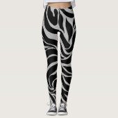 Eleganter Schwarzer Glitzer Silver Zebra Animal Pr Leggings (Vorderseite)