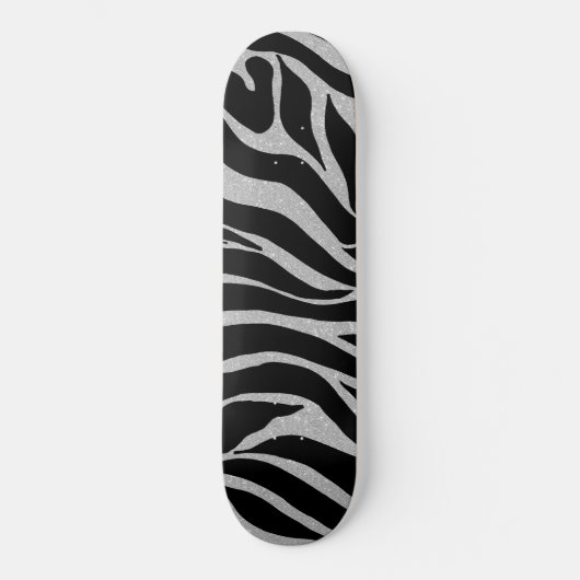 Eleganter Schwarzer Glitzer Silver Zebra Animal Pr Skateboard (Vorderseite)
