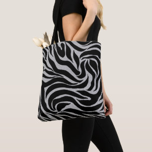 Eleganter Schwarzer Glitzer Silver Zebra Animal Pr Tasche