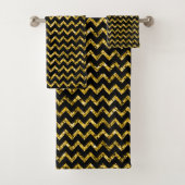 Eleganter Schwarzer Glitzer Zickzack Streifen Chic Badhandtuch Set (Insitu)