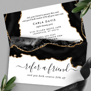 Eleganter schwarzer Gold-Achat-Marmor modern Empfehlungskarte