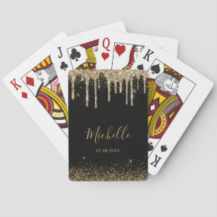 Eleganter schwarzer Gold-Glitter-Sparkle-Mädchenna Spielkarten