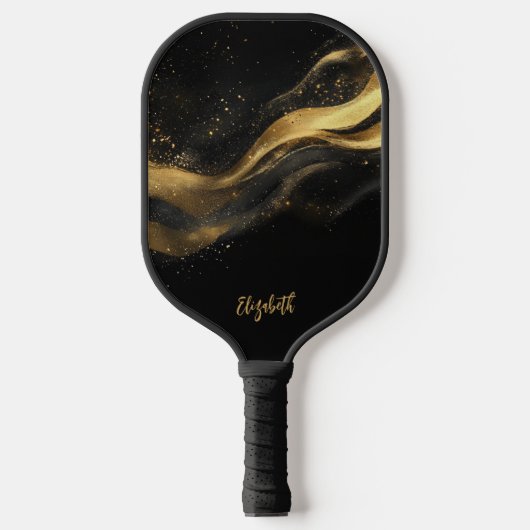 Eleganter schwarzer Gold-Monogramm-Name Pickleball Schläger (Vorderseite)
