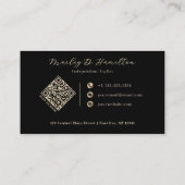Eleganter schwarzer Gold-Monogramm-QR-Code Visitenkarte (Rückseite)