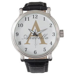 Eleganter schwarzer Gold personalisiertes Monogram Armbanduhr