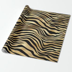 Eleganter schwarzer Gold-Schimmer-Zebra-Druck-Gebu Geschenkpapier
