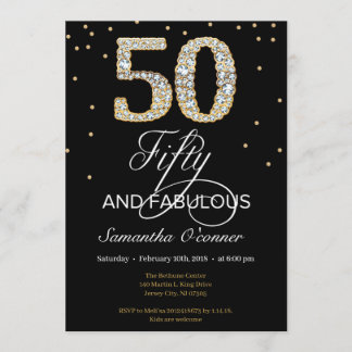 Eleganter schwarzer Golddiamant 50. Geburtstag Einladung