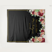 Eleganter schwarzer goldener Burgundy Blush Floral Wandteppich (Vorderseite (Horizontal))