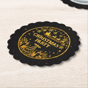 Eleganter schwarzer goldener Weihnachtsmann-Weihna Untersetzer