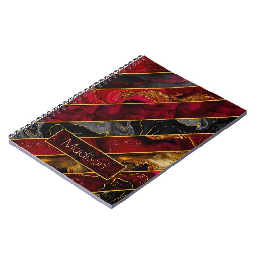 Eleganter, schwarzer goldfarbener Glitzer gestreif Notizblock (Linke Seite)