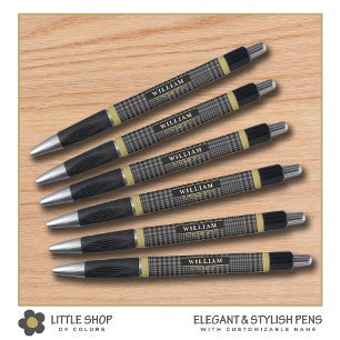 Eleganter schwarzer goldgrauer Glen-Karo-Monogramm Kugelschreiber