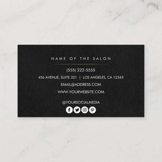 Eleganter Schwarzer Goldhaarstyllischer Schere Min Visitenkarte (Rückseite)