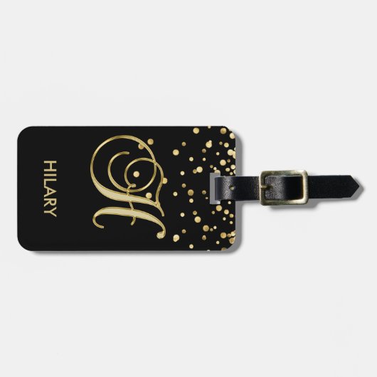 Eleganter schwarzer Goldmonogramm-Buchstabe "H" Gepäckanhänger (Vorderseite horizontal)