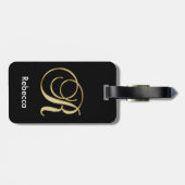 Eleganter schwarzer Goldmonogramm-Buchstabe R mit Gepäckanhänger (Rückseite horizontal)