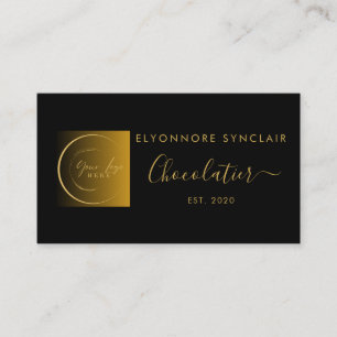 Eleganter schwarzer Goldschrift-Logo-Schokoladenhe Visitenkarte