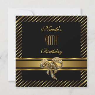Eleganter schwarzer Goldstreifen 40. Geburtstag Ei Einladung