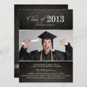 Eleganter Schwarzer & Grauer Damast mit Silberner  Einladung (Vorne/Hinten)