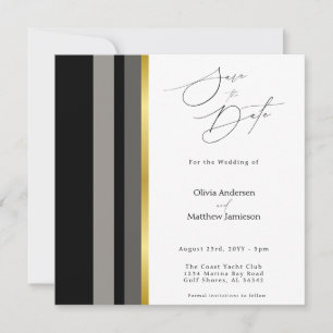 Eleganter schwarzer grauer goldener Streifen Foto Save The Date