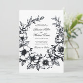 Eleganter, schwarzer Hand gezeichneter Kranz bei b Einladung (Stehend Vorderseite)